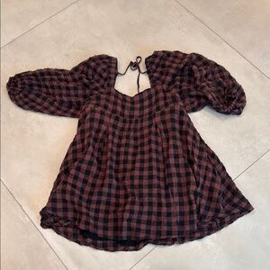 Plaid Puff Sleeve Dress, size Large